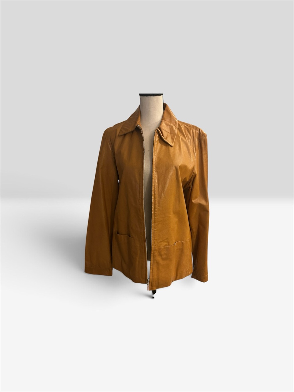Pelle Studio Cognac Leather Zip Jacket